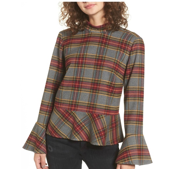 bp Tops - BP Plaid Ruffle Hem Shirt Size XS